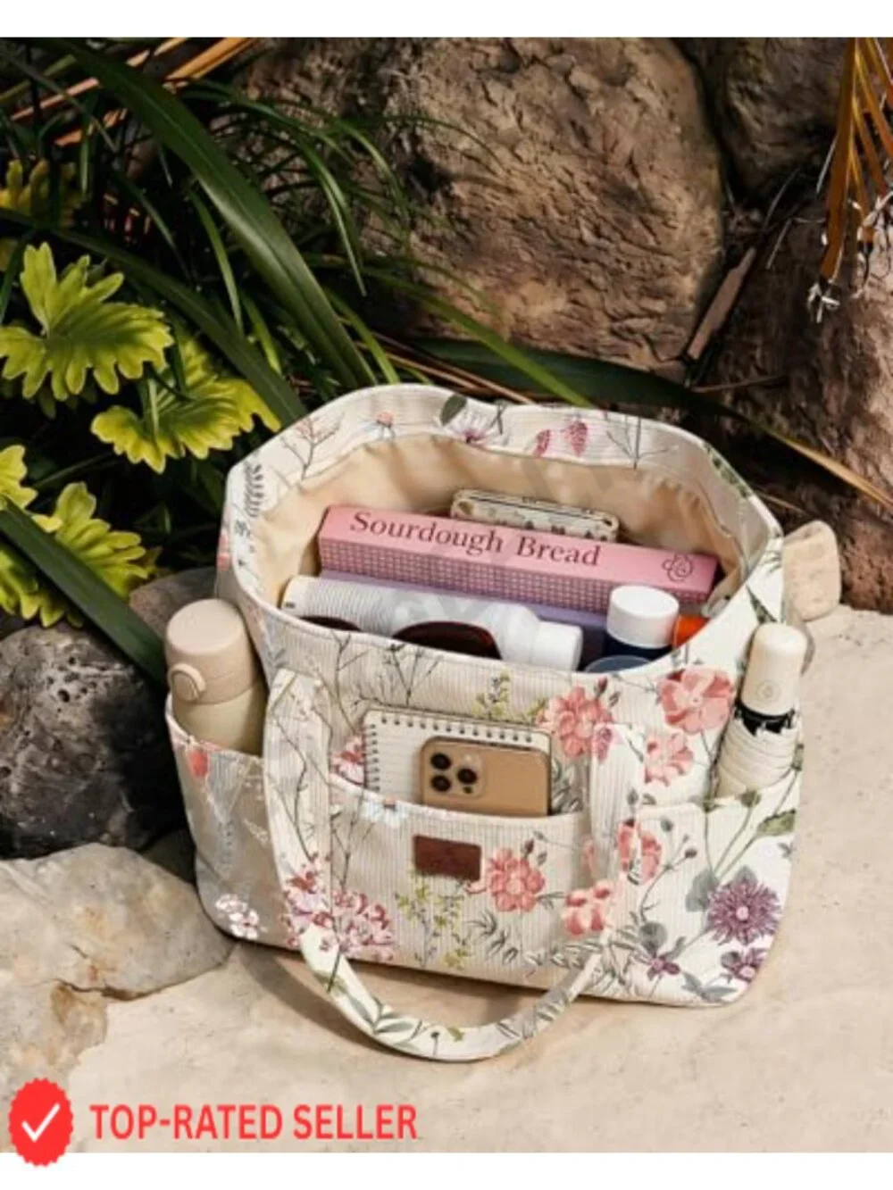 Corduroy Tote Bag for Women with Shoulder Straps, Roomy & Durable for Travel